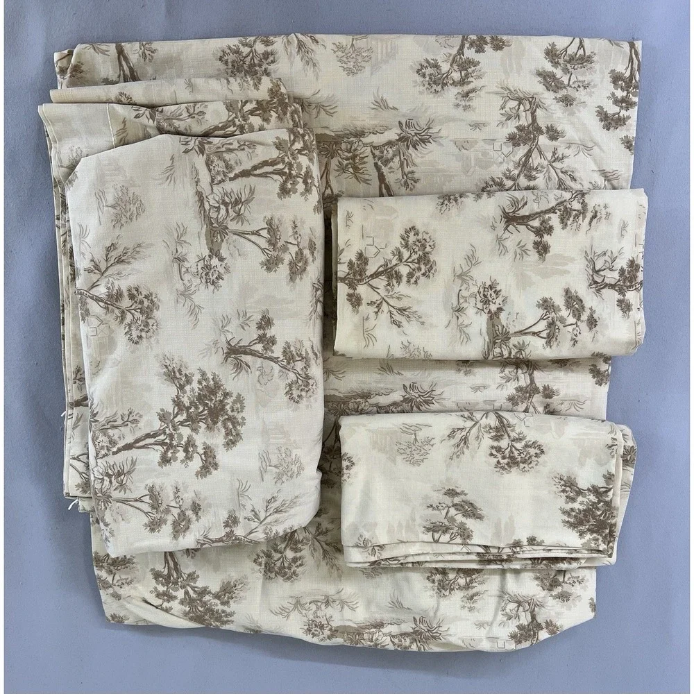 Vintage Wamsutta‎ Sz King Beige Floral Sheet Set Cotton / Polyester Y2K Made USA